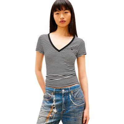 тениска,мъжки,тениски,дамски,тениски,tommy,jeans,dw0dw17385,short,sleeve,v,neck,t,shirt,black,(black,ecru,stripe)