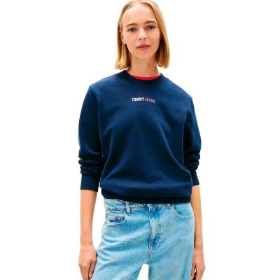блуза,дамски,блузи,tommy,jeans,ess,logo,2,crew,sweatshirt,blue,(dark,night,navy)