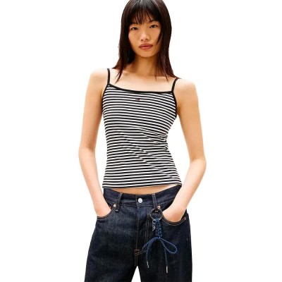 тениска,мъжки,тениски,дамски,тениски,tommy,jeans,essential,strap,sleeveless,t,shirt,black,(black,ecru,stripe)