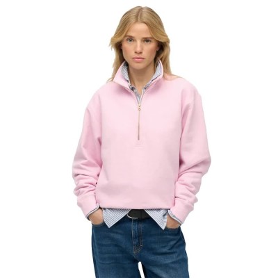 блуза,дамски,блузи,superdry,essential,logo,embroidered,half,zip,sweatshirt,pink,(pink,lady)