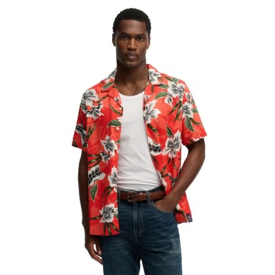 риза,с,къс,ръкав,дамски,ризи,мъжки,ризи,superdry,hawaiian,print,short,sleeve,shirt,red,(hibiscus,red)