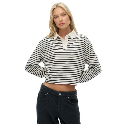 блуза,с,яка,дамски,блузи,с,яка,superdry,athletic,essential,cropped,stripe,rugby,long,sleeve,polo,white,(ecru,stripe)