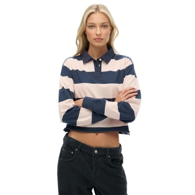 блуза,с,яка,дамски,блузи,с,яка,superdry,athletic,essential,cropped,stripe,rugby,long,sleeve,polo,blue,(lauren,navy,pink,stripe)