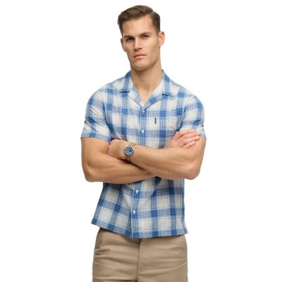 карирана,риза,дамски,ризи,мъжки,ризи,superdry,cabana,check,short,sleeve,shirt,blue,(harbour,check,white)