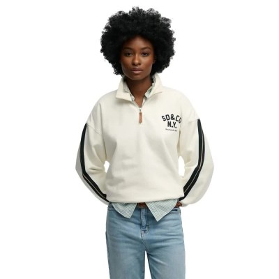 блуза,дамски,блузи,superdry,country,club,applique,half,zip,sweatshirt,beige,(cream)