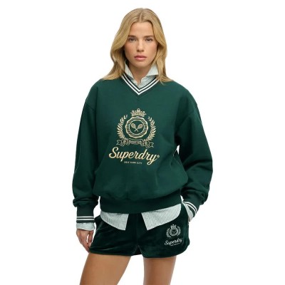 блуза,дамски,блузи,superdry,country,club,loose,v,sweatshirt,green,(dark,pine,green)