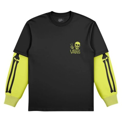 тениска,мъжки,тениски,дамски,тениски,vans,arm,bones,twofer,long,sleeve,t,shirt,black,(black)