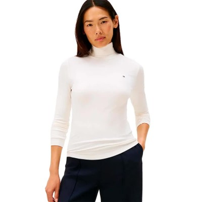 тениска,мъжки,тениски,дамски,тениски,tommy,hilfiger,5x2,slim,long,sleeve,high,neck,t,shirt,white,(ivory,silk)