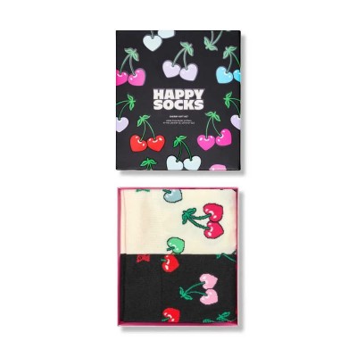 чорапи,мъжки,чорапи,дамски,чорапи,happy,socks,cherrys,gift,set,crew,socks,2,pairs,white,black,(black)