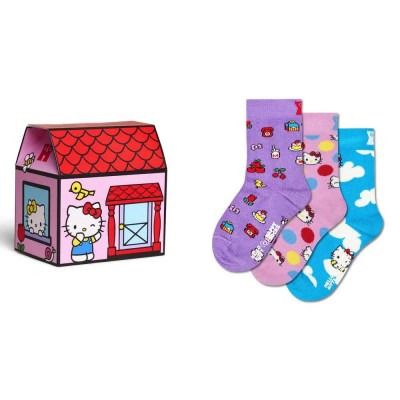 чорапи,мъжки,чорапи,дамски,чорапи,happy,socks,hello,kitty,gift,set,crew,socks,3,pairs,multicolor,(purple)
