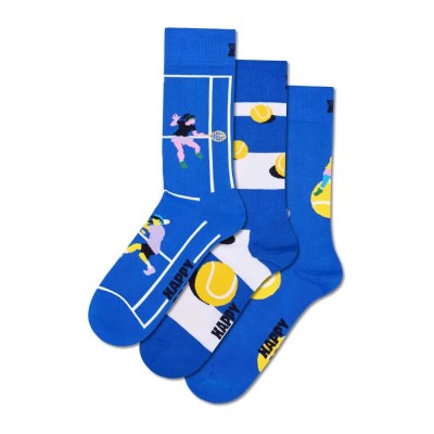 чорапи,мъжки,чорапи,дамски,чорапи,happy,socks,tenniss,gift,set,crew,socks,3,pairs,blue,(blue)