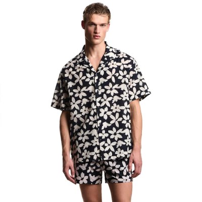 риза,с,къс,ръкав,дамски,ризи,мъжки,ризи,emporio,armani,em000593,af20443,short,sleeve,shirt,black,(flower,eagle,arm.blu)
