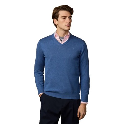 блуза,мъжки,пуловери,дамски,пуловери,hackett,ess,cotton,v,neck,sweater,blue,(thames,blue)