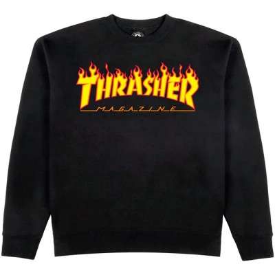 блуза,мъжки,пуловери,дамски,пуловери,thrasher,flame,crew,sweatshirt,black,(black)