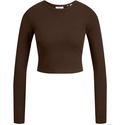 фланелка,с,дълъг,ръкав,дамски,топове,jack,&,jones,feline,rib,jjxx,long,sleeve,top,brown,(demitasse)