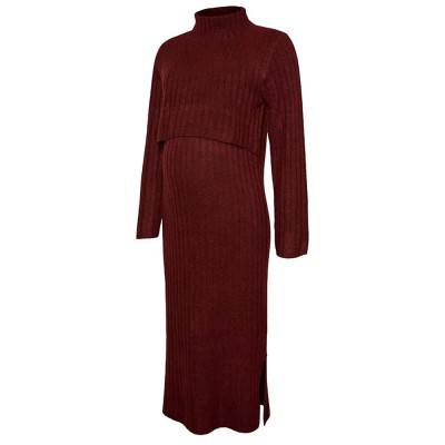 рокля,дамски,поли,и,рокли,mamalicious,suniva,june,maternity,long,sleeve,midi,dress,red,(windsor,wine,melange)