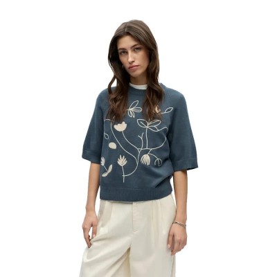 блуза,дамски,блузи,object,laney,rubin,sweatshirt,blue,(dark,slate,sandshell,abstract,floral,emb)