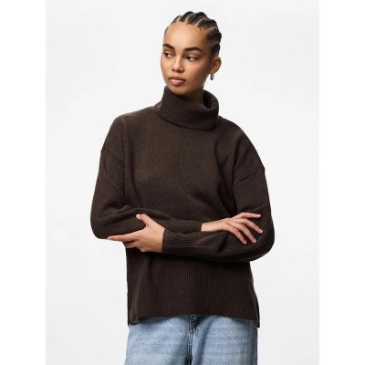 блуза,дамски,пуловери,дамски,плетени,дрехи,pieces,malou,high,neck,sweater,brown,(hot,fudge,melange)