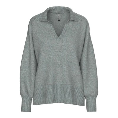 блуза,дамски,пуловери,дамски,плетени,дрехи,pieces,malou,v,neck,sweater,grey,(medium,grey,melange)