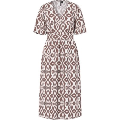 рокля,дамски,поли,и,рокли,pieces,tala,midi,short,sleeve,dress,brown,(cloud,dancer,trible,coffee,quartz)