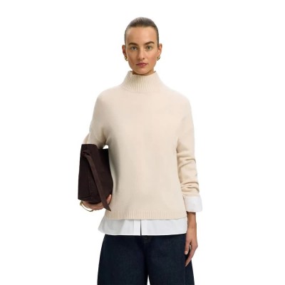 блуза,мъжки,пуловери,дамски,пуловери,selected,cille,cashmere,high,neck,sweater,beige,(snow,white)