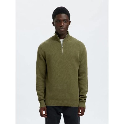 блуза,мъжки,пуловери,selected,dane,half,zip,sweater,green,(deep,lichen,green)
