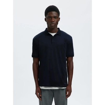 шапка,мъжки,блузи,с,яка,selected,fave,button,short,sleeve,polo,blue,(sky,captain)