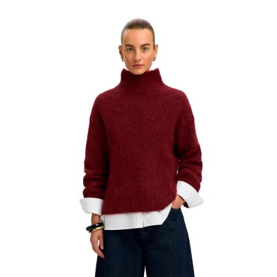 блуза,мъжки,пуловери,дамски,пуловери,selected,gabriella,high,neck,sweater,red,(tawny,port)