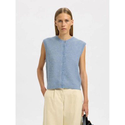 потник,дамски,пуловери,дамски,плетени,дрехи,selected,lulu,knitted,vest,blue,(cashmere,blue,melange)