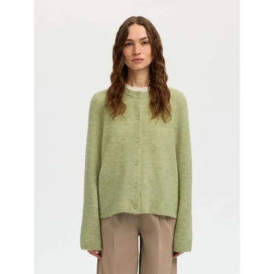жилетка,дамски,пуловери,дамски,плетени,дрехи,selected,lulu,new,cardigan,green,(lint,melange)