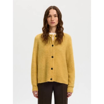 жилетка,дамски,пуловери,дамски,плетени,дрехи,selected,lulu,short,cardigan,yellow,(ochre,melange)