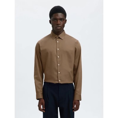 риза,с,дълъг,ръкав,мъжки,ризи,selected,performance,slim,fit,long,sleeve,shirt,brown,(chocolate,chip)