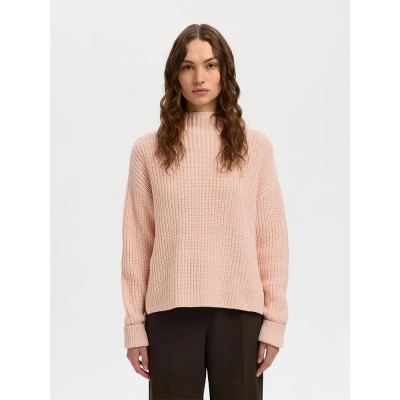 блуза,дамски,пуловери,дамски,плетени,дрехи,selected,selma,sus,high,neck,sweater,pink,(pale,dogwood)