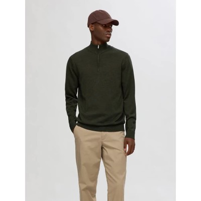блуза,мъжки,пуловери,selected,tray,half,zip,sweater,green,(forest,night)