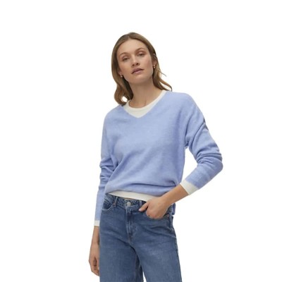 блуза,мъжки,пуловери,дамски,пуловери,vero,moda,crew,lefile,v,neck,sweater,blue,(brunnera,blue,melange)