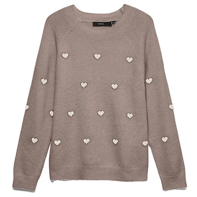 блуза,мъжки,пуловери,дамски,пуловери,vero,moda,doffy,intarsia,sweater,brown,(moon,rock,white,hearts)