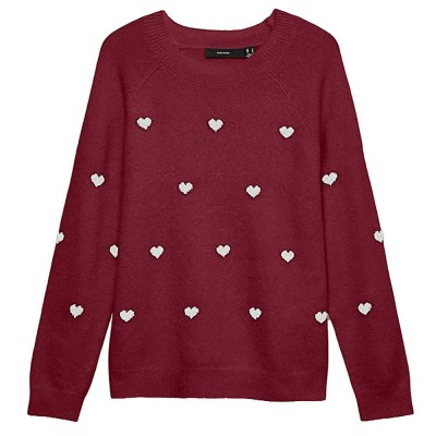 блуза,мъжки,пуловери,дамски,пуловери,vero,moda,doffy,intarsia,sweater,red,(windsor,wine,white,hearts)