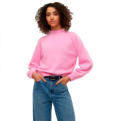 блуза,мъжки,пуловери,дамски,пуловери,vero,moda,leaf,high,neck,sweater,pink,(fuchsia,pink,melange)