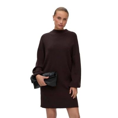 рокля,дамски,поли,и,рокли,vero,moda,nancy,long,sleeve,short,dress,brown,(chocolate,torte)