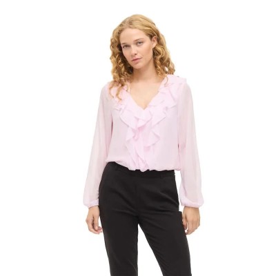дамски,блузи,vila,ane,v,neck,frill,top,long,sleeve,blouse,pink,(cherry,blossom)