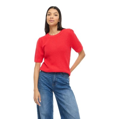 блуза,мъжки,пуловери,дамски,пуловери,vila,dalo,o,neck,knit,short,sleeve,sweater,red,(hibiscus)