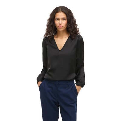 дамски,блузи,vila,ellette,smock,satin,top,long,sleeve,blouse,black,(black)