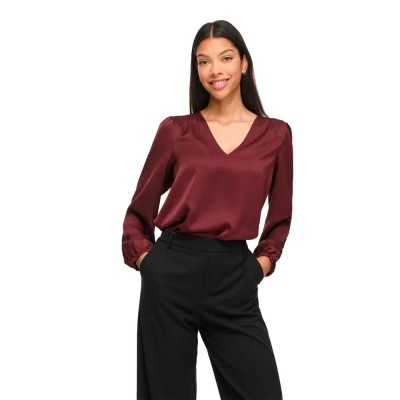 дамски,блузи,vila,ellette,smock,satin,top,long,sleeve,blouse,red,(port,royale)
