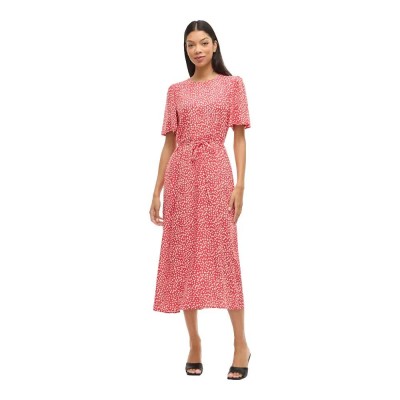рокля,дамски,поли,и,рокли,vila,grace,o,neck,short,sleeve,midi,dress,pink,(hibiscus,dot,sandshell)