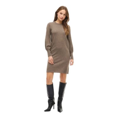 рокля,дамски,поли,и,рокли,vila,kerry,o,neck,long,sleeve,short,dress,brown,(falcon,melange)