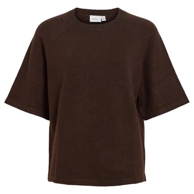 блуза,мъжки,пуловери,дамски,пуловери,vila,liga,o,neck,knit,short,sleeve,sweater,brown,(coffee,bean,melange)