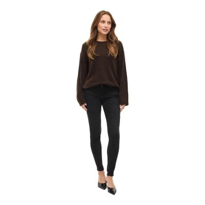 блуза,мъжки,пуловери,дамски,пуловери,vila,liga,o,neck,knit,sweater,brown,(coffee,bean,melange)