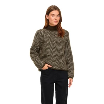 блуза,мъжки,пуловери,дамски,пуловери,vila,lory,knit,high,neck,sweater,green,(forest,night,eggnog,melange)