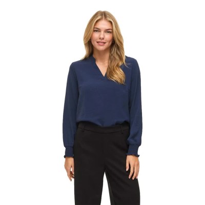 дамски,блузи,vila,lovie,v,neck,smock,top,long,sleeve,blouse,blue,(navy,blazer)