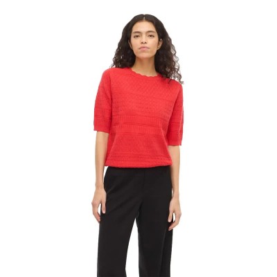 блуза,мъжки,пуловери,дамски,пуловери,vila,milos,o,neck,pointelle,short,sleeve,sweater,red,(hibiscus)